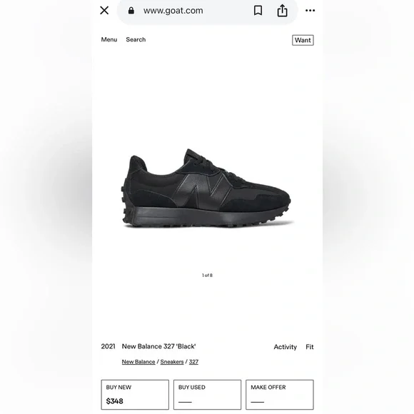 NEW BALANCE 327 ‘BLACK’ - MEN’S 9 TRIPLE BLACK SUEDE LEATHER SNEAKERS